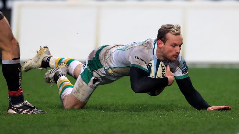 Northampton's Rory Hutchinson scored one try and played a part in two others