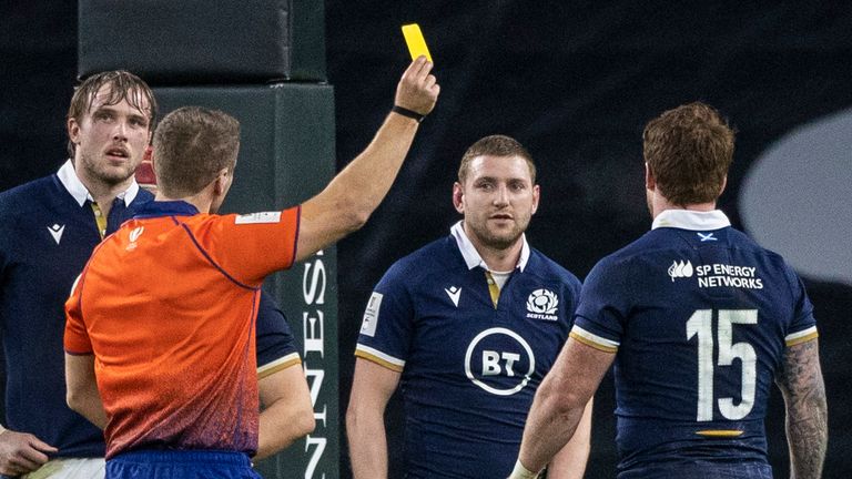 Russell was sin-binned late in the first half for Scotland for an intentional trip on Ben Youngs 