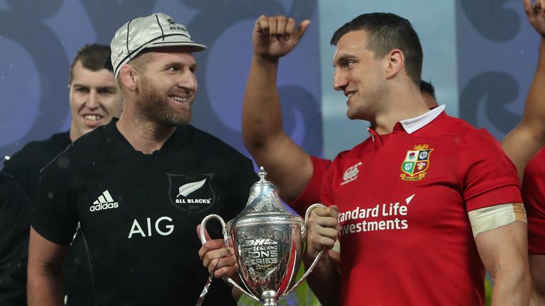 New Zealand captain Kieran Read with Lions skipper Warburton after the memorable drawn series of 2017