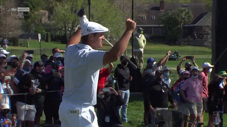 Bryson DeChambeau took the aggressive route over the water in his sixth-five on Bay Hill, leaving himself less than 90 yards from the flag. 