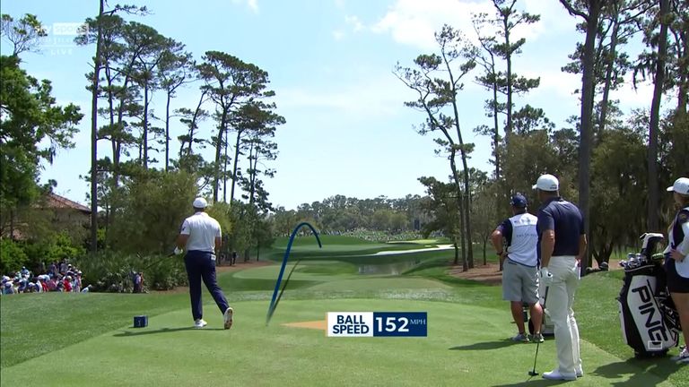 DeChambeau tops his tee shot into the water during the final round of The Players, only for playing partner Lee Westwood to also carve his effort into the hazard on the same hole! 