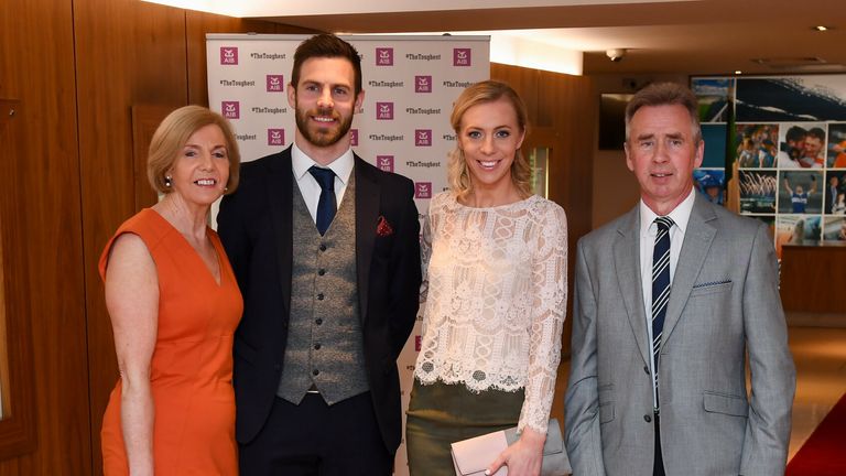 McManus with his father, wife and mother at the GAA Club Player 2018/19 Awards at Croke Park