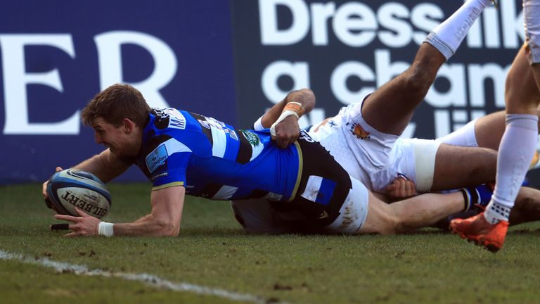 Ruaridh McConnochie scores the opening try for Bath