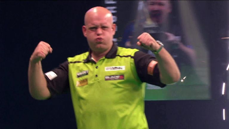 Michael van Gerwen beat Rob Cross 7-3 with this ton checkout at the Premier League