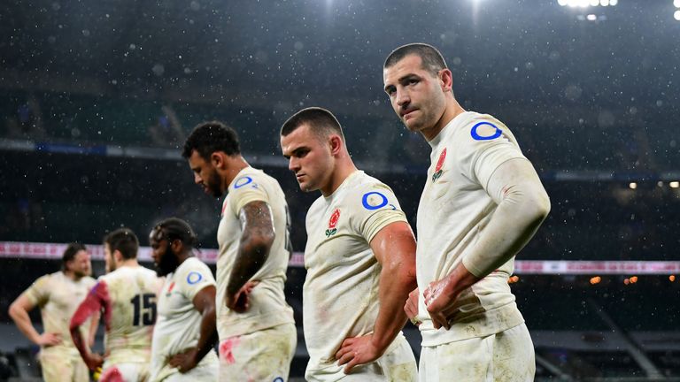 England players are dejected after losing their opening 2021 Six Nations game to Scotland 