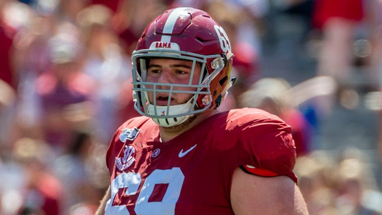 Alabama offensive lineman Landon Dickerson. (AP Photo/Vasha Hunt)