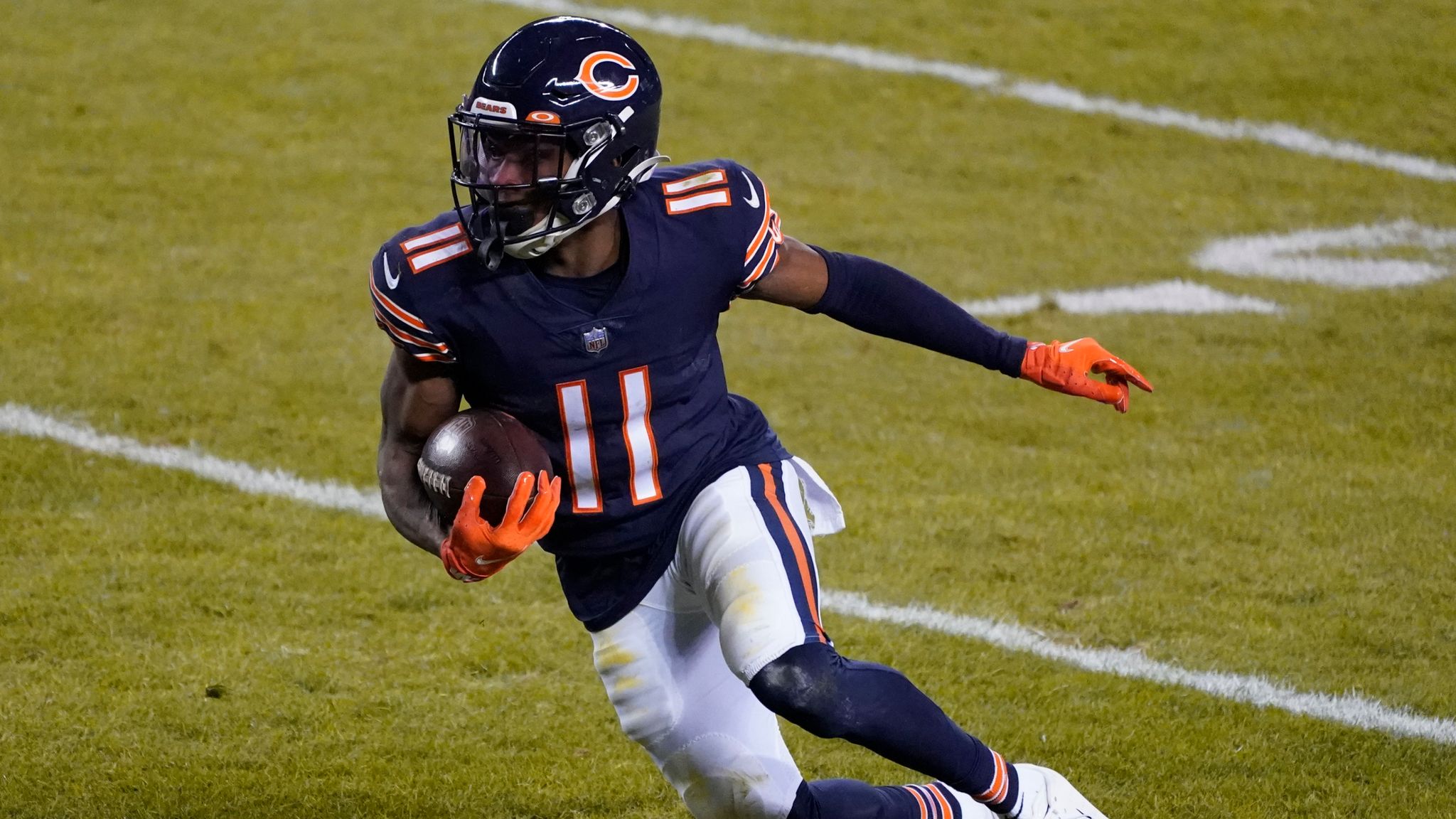 Chicago Bears wide receiver Darnell Mooney (11) runs a route during an NFL  preseason football game