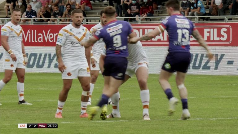 Watch highlights of Saturday's Super League clash between Catalans Dragons and Wigan Warriors.
