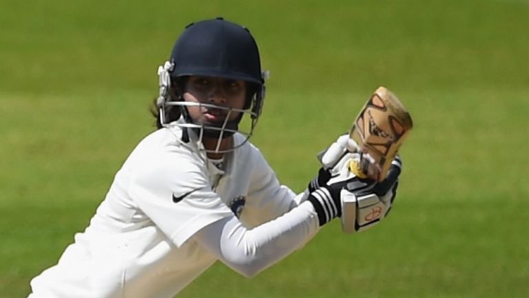 India's Mithali Raj in Test action against England in 2014 at High Wycombe