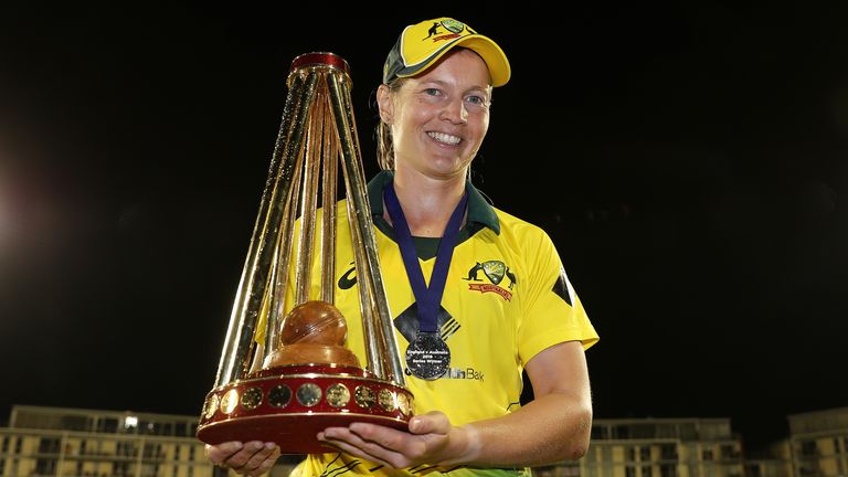 Meg Lanning lifted the Women's Ashes trophy in 2019 as Australia won the multi-format series