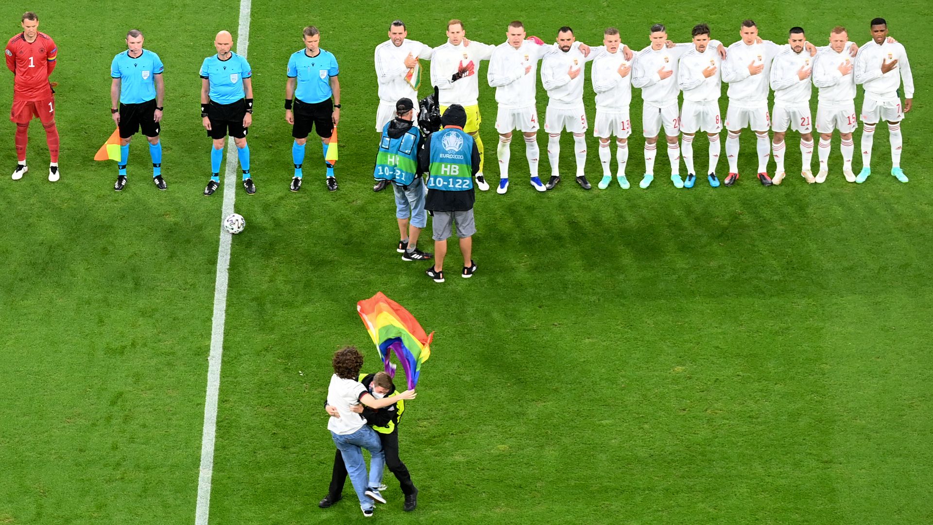 Rainbow flag pitch invader protests at Germany vs Hungary