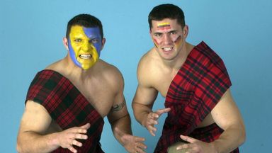Barrie McDermott and Nathan McAvoy pictured promoting the 2000 Challenge Cup final, when Bradford beat Leeds 24-18 at Murrayfield in Edinburgh