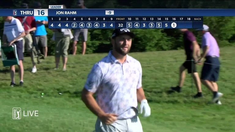 Jon Rahm powered into the halfway lead with the help of a spectacular hole-in-one towards the end of his weather-delayed second round at The Memorial.