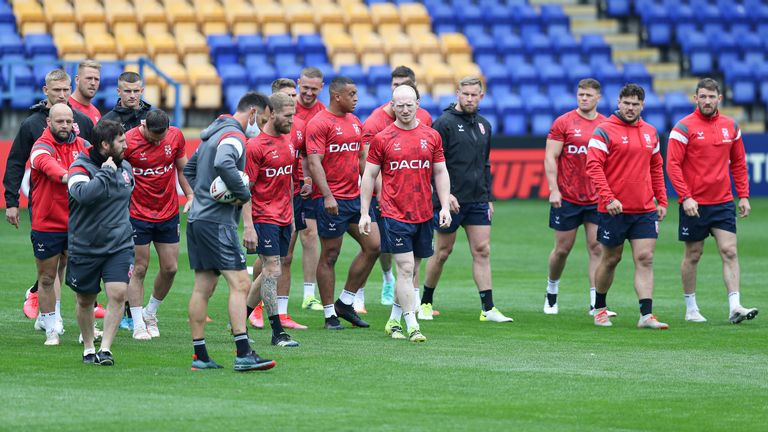 The England squad in training this week at the Halliwell Jones Stadium in Warrington