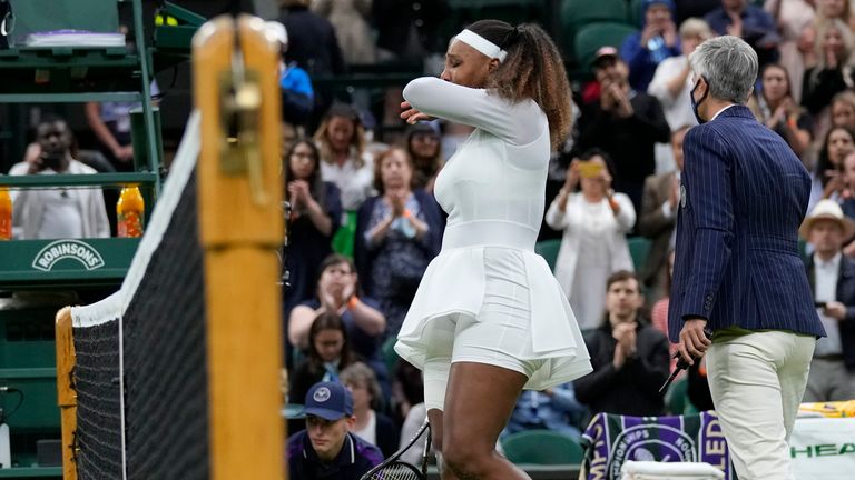 Williams was chasing her 24th Grand Slam title, but had to withdraw at 3-3 in the opening set on Centre Court