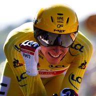 Tadej Pogacar of Slovenia crosses the line during Stage 20 of the Tour de France. (Photo by Chris Graythen/Getty Images)