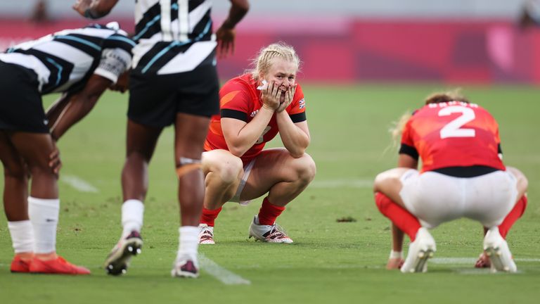 Abi Burton is dejected after losing to Fiji in the bronze match