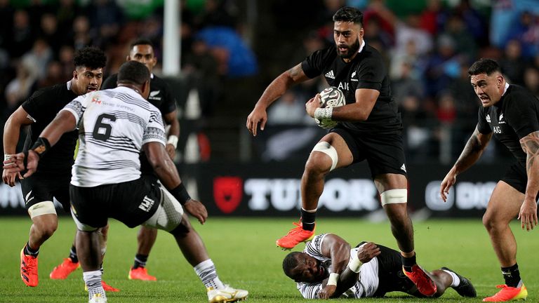  Akira Ioane carries for the All Blacks