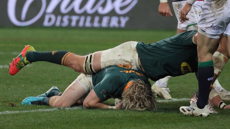 Faf de Klerk reacted quickest to score South Africa's only try 