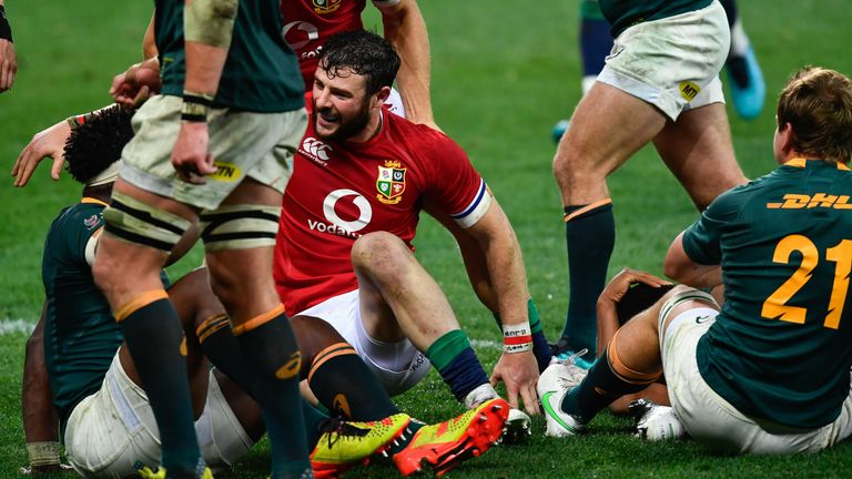 Robbie Henshaw and the Lions thought they had scored a try in the first half, but it was not awarded on TMO review 