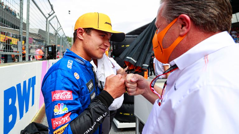 Norris and Brown on the grid ahead of the Austrian GP, where the British driver finished third two weeks ago to continue a brilliant start to the F1 season