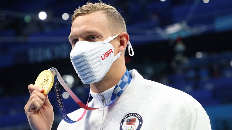 Caeleb Dressel celebrates his second gold of the Tokyo Olympics