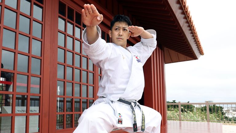 Japan's Ryo Kiyuna is a three-time gold medalist in the men's kata event at the World Karate Championships