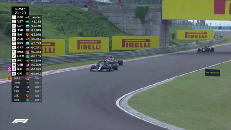 Lewis Hamilton gets the double-bubble by undercutting Max Verstappen and overtaking Daniel Ricciardo.