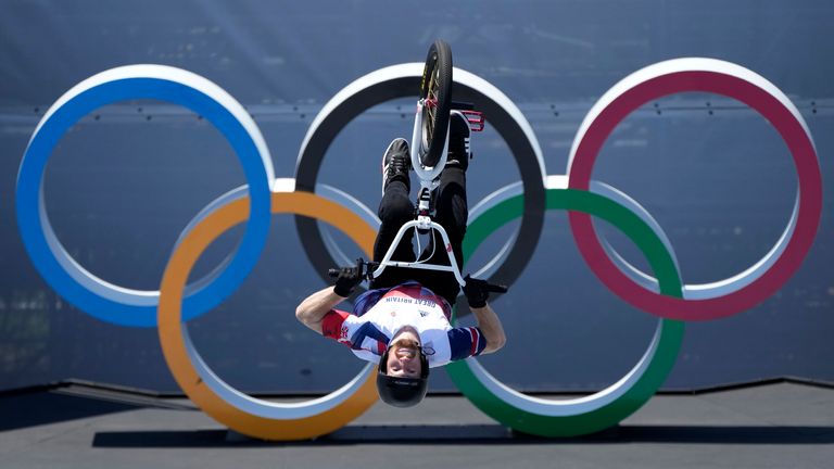 Declan Brooks of Britain competes in the men's BMX freestyle final 