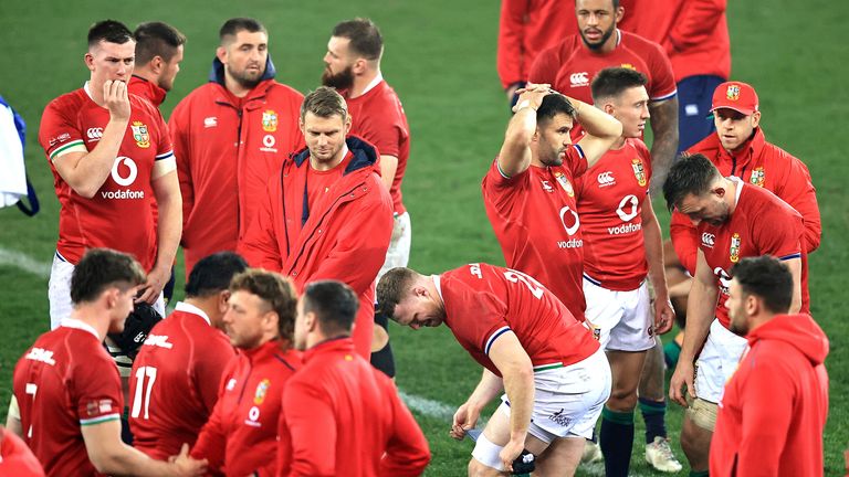 Lions players look dejected after losing the third Test and the series