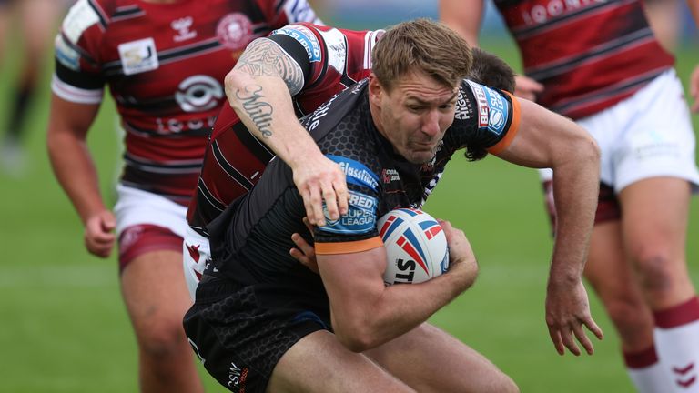 Castleford skipper Michael Shenton looks for a way through the Wigan defence