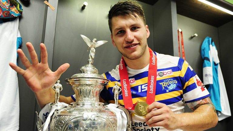 Tom Briscoe celebrates winning the 2015 Challenge Cup final after scoring five tries