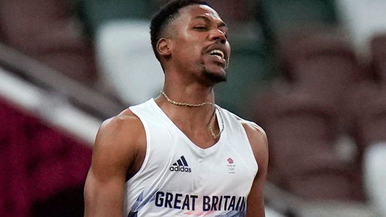 Zharnel Hughes was disqualified after false starting in the Olympic 100m final
