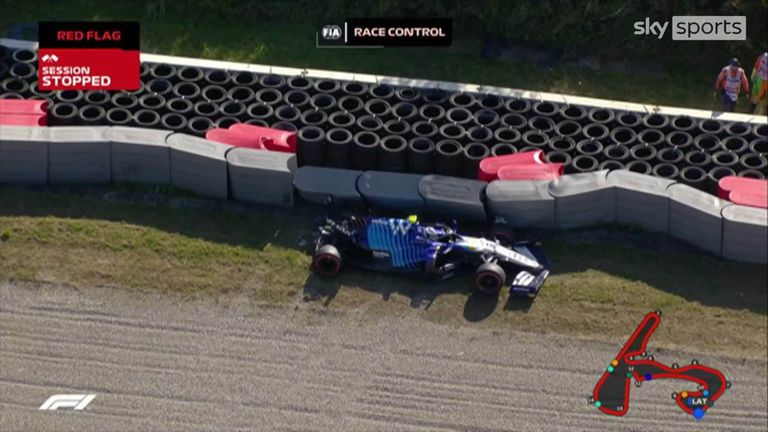 Nicholas Latifi crashes out causing red flag in qualifying and ending session at the Dutch GP. 