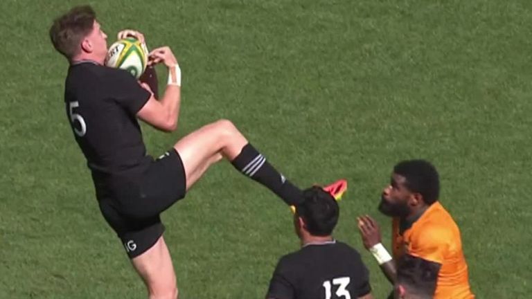 New Zealand's Jordie Barrett was shown a red card for making contact with the face of Wallabies winger Marika Koribete - but was it a harsh decision? 