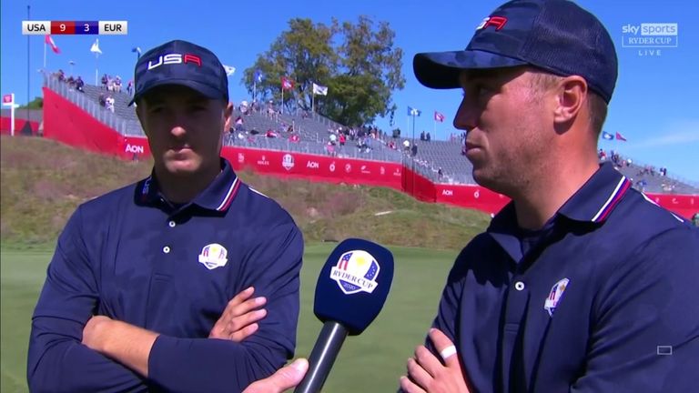 Jordan Spieth and Justin Thomas react to producing an impressive comeback to defeat Bernd Wiesberger and Viktor Hovland