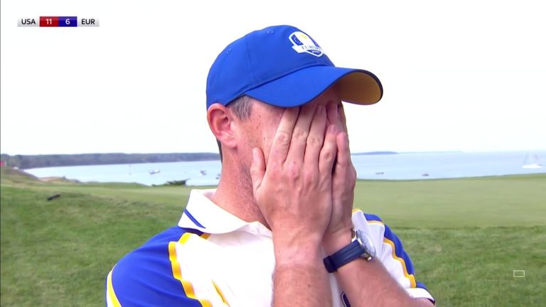 An emotional Rory McIlroy struggled to hold back tears as he reflected on his Ryder Cup performance and his individual victory over Xander Schauffele