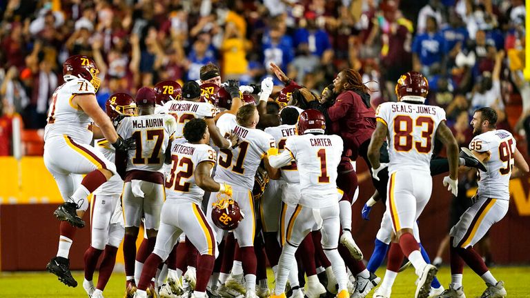 Victory from the jaws of defeat! Washington Football Team kicker Dustin Hopkins gets second chance as he hits the walk-off field goal, leading Washington to victory over the Giants.