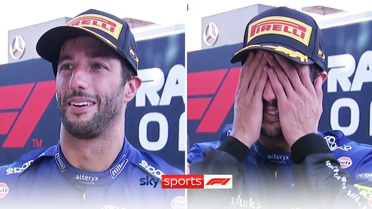 After winning his first race for McLaren, Daniel Ricciardo was clearly emotional when speaking with Sky F1's Rachel Brookes.