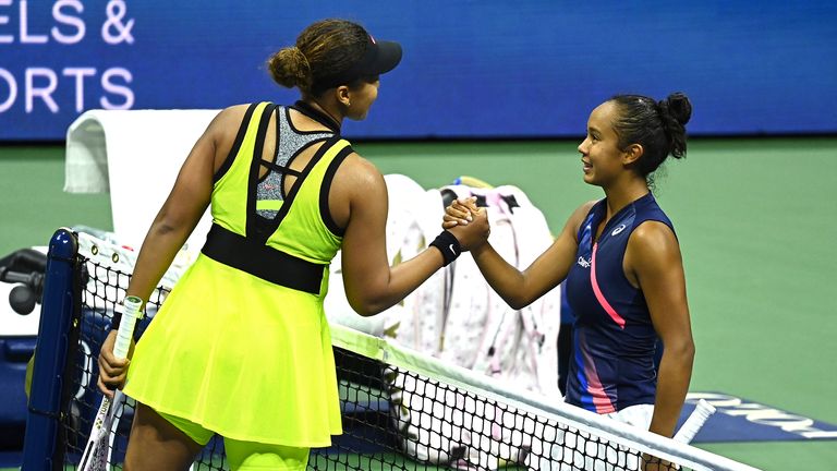Osaka congratulates Leylah Fernandez after being beaten at the US Open 