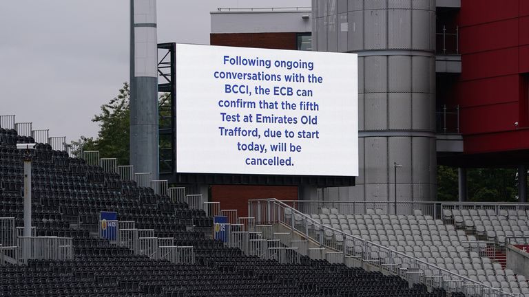 The fifth Test between England and India at Old Trafford was cancelled 