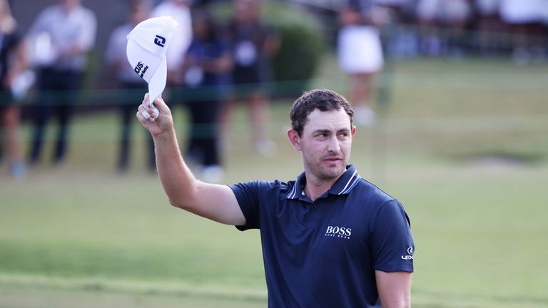 Patrick Cantlay of the United States celebrates on the 18th green after winning during the final round of the TOUR Championship at East Lake Golf Club 