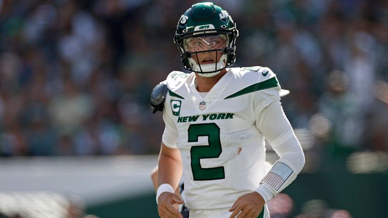 New York Jets quarterback Zach Wilson has thrown seven interceptions and been sacked 15 times so far this season
