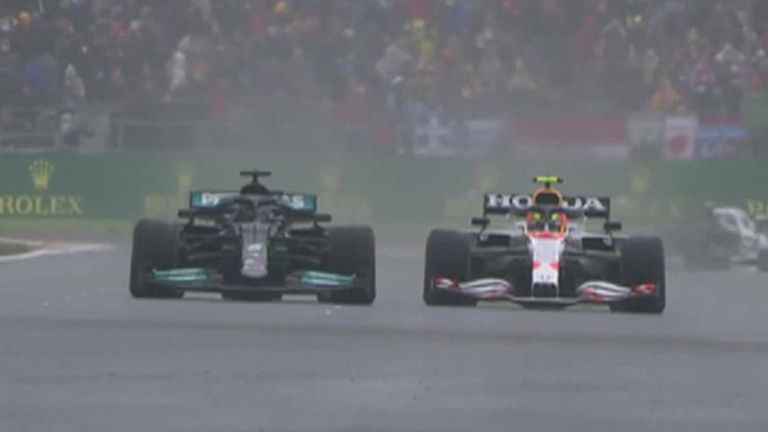 Lewis Hamilton and Sergio Perez go toe-to-toe for several corners in some classic racing during the Turkish GP