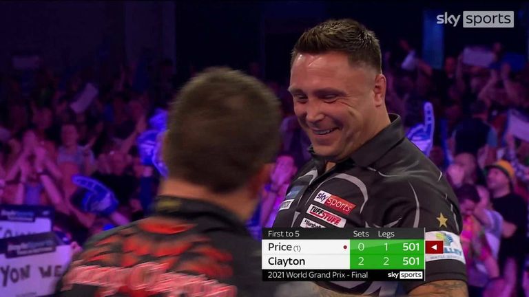 Jonny Clayton a éliminé 170 puis 164 dans les étapes successives lors d'un incroyable troisième set de la finale du Grand Prix mondial contre Gerwyn Price