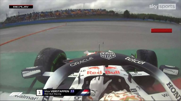 Max Verstappen has a 360 spin in his Red Bull during a wet practice session at the Turkish Grand Prix