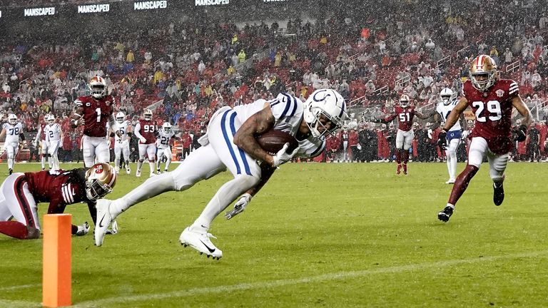 Indianapolis Colts wide receiver Michael Pittman Jr posts up a San Francisco 49ers defensive back for a top-shelf 28-yard touchdown grab.
