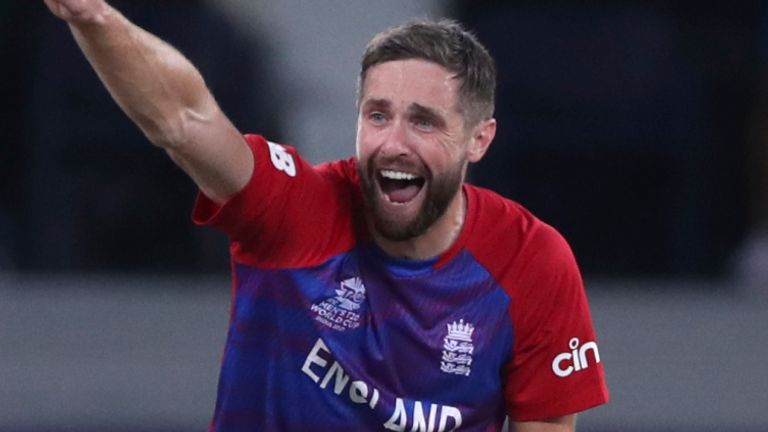 Chris Woakes appeals for lbw during the T20 World Cup match against Australia