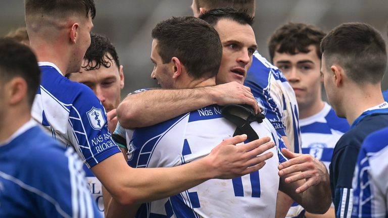 Eoin Doyle and Eamonn Callaghan celebrate at full-time. Callaghan, 39, scored 0-6