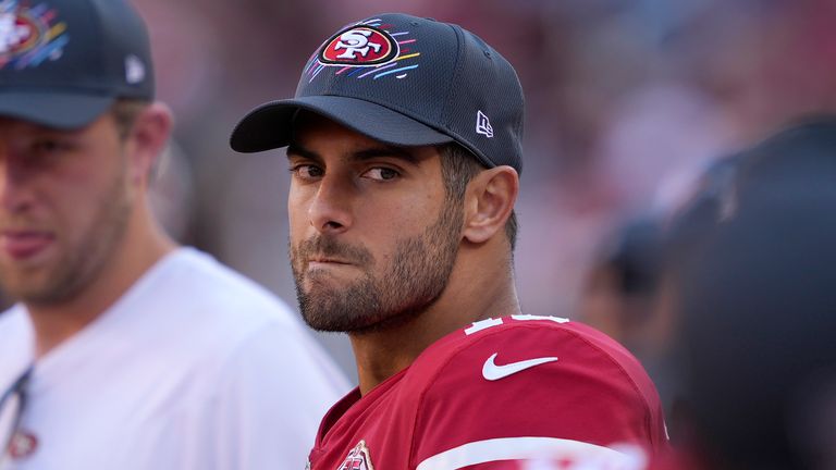 San Francisco 49ers quarterback Jimmy Garoppolo could face time on time the sideline after yet another injury setback (AP Photo/Tony Avelar)